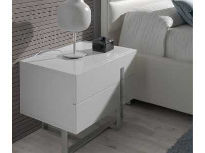 Mesita de noche lacada en blanco y estructura base en acero inoxidable - ROSE