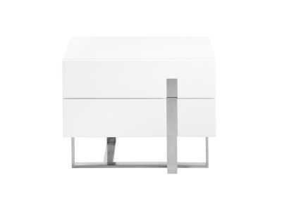 Mesita de noche lacada en blanco y estructura base en acero inoxidable - ROSE