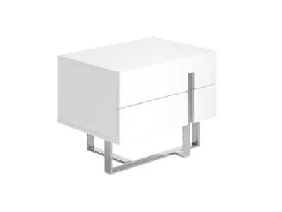 Mesita de noche lacada en blanco y estructura base en acero inoxidable - ROSE
