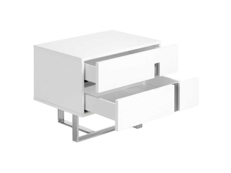 Mesita de noche lacada en blanco y estructura base en acero inoxidable - ROSE