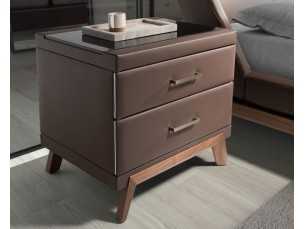 Upholstered bedside table with walnut wood base - FLOWN