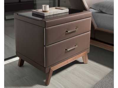 Upholstered bedside table with walnut wood base - FLOWN