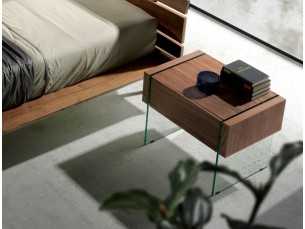 Walnut bedside table with tempered glass legs - GEMMA