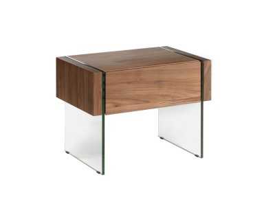 Walnut bedside table with tempered glass legs - GEMMA Walnut bedside table with tempered glass legs - GEMMA