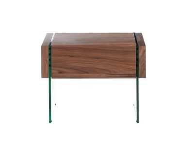 Walnut bedside table with tempered glass legs - GEMMA Walnut bedside table with tempered glass legs - GEMMA
