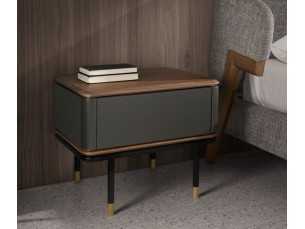 Lacquered and walnut bedside table with stainless steel legs - ANEESA
