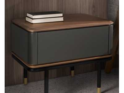 Table de chevet laquée et noyer avec pieds en acier inoxydable - ANEESA