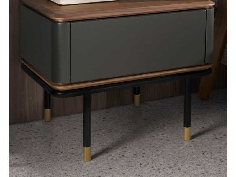 Lacquered and walnut bedside table with stainless steel legs - ANEESA