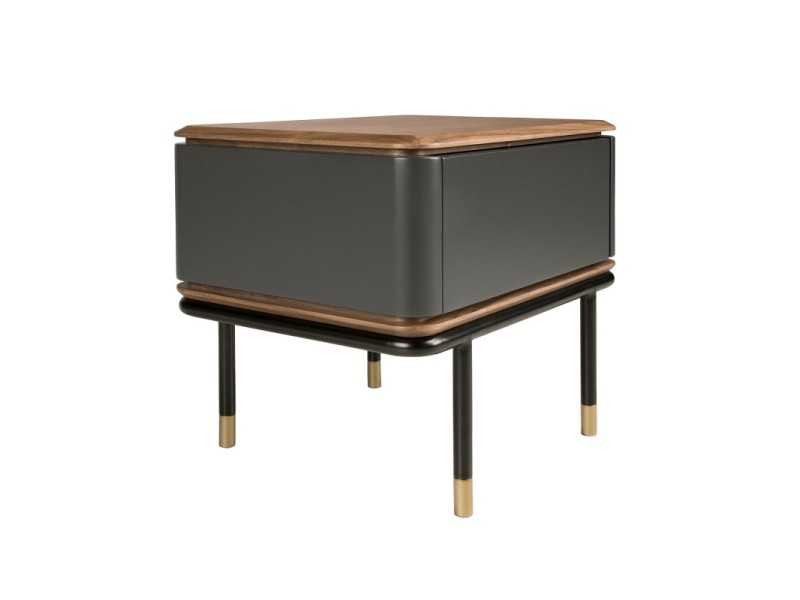 Table de chevet laquée et noyer avec pieds en acier inoxydable - ANEESA