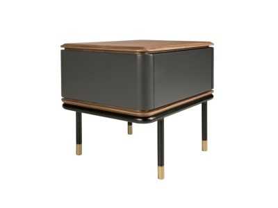 Table de chevet laquée et noyer avec pieds en acier inoxydable - ANEESA