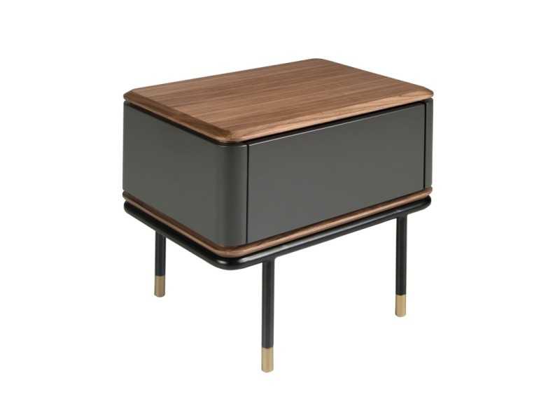 Table de chevet laquée et noyer avec pieds en acier inoxydable - ANEESA