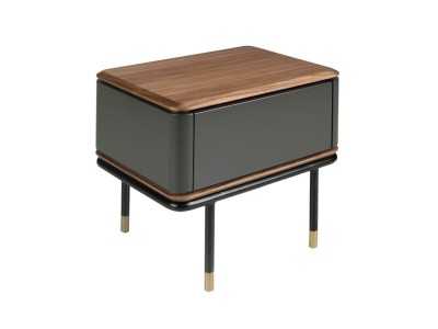 Table de chevet laquée et noyer avec pieds en acier inoxydable - ANEESA
