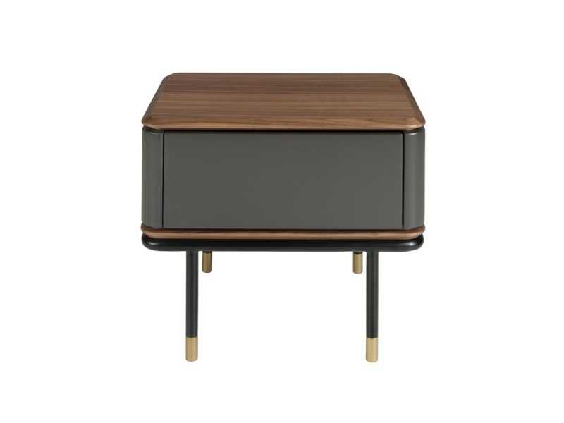 Table de chevet laquée et noyer avec pieds en acier inoxydable - ANEESA