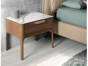Walnut bedside table with glass top imitating porcelain marble - DINA