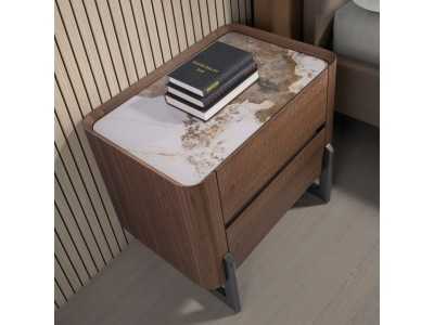 Walnut bedside table with ceramic top - SYMI