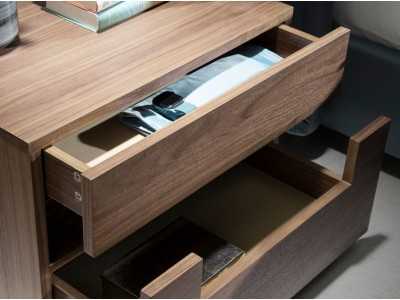 Walnut bedside table with LED lighting and stainless steel legs - TAUREAU