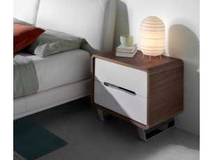 Walnut bedside table with lacquered drawer fronts and stainless steel legs - AGOSTINA