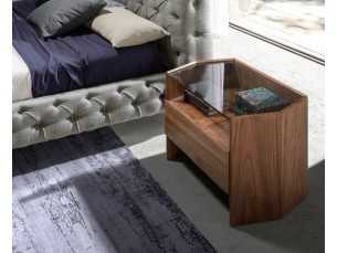 Walnut bedside table with tempered glass top - SAVINA