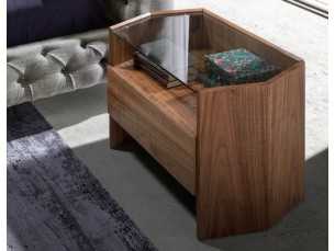 Walnut bedside table with tempered glass top - SAVINA 2