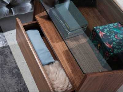 Table de chevet en noyer avec plateau en verre trempé - SAVINA Table de chevet en noyer avec plateau en verre trempé - SAVINA
