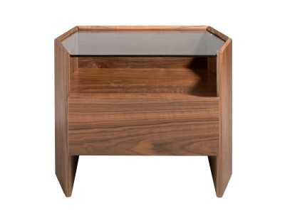 Table de chevet en noyer avec plateau en verre trempé - SAVINA Table de chevet en noyer avec plateau en verre trempé - SAVINA