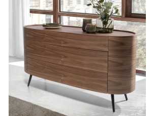 Oval walnut chest of drawers with stainless steel legs - OVALE