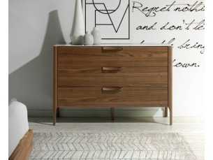 Commode en noyer avec plateau en verre imitation marbre porcelaine - DINA