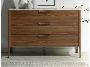 Commode en noyer avec plateau en verre imitation marbre porcelaine - DINA 2