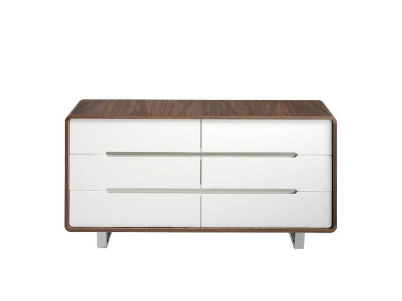 Cómoda en nogal ,frentes de cajones lacados y patas en acero inoxidable - AGOSTINA