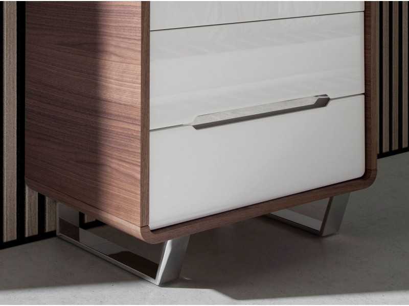 Sinfonier en nogal ,frentes de cajones lacados y patas en acero inoxidable - AGOSTINA