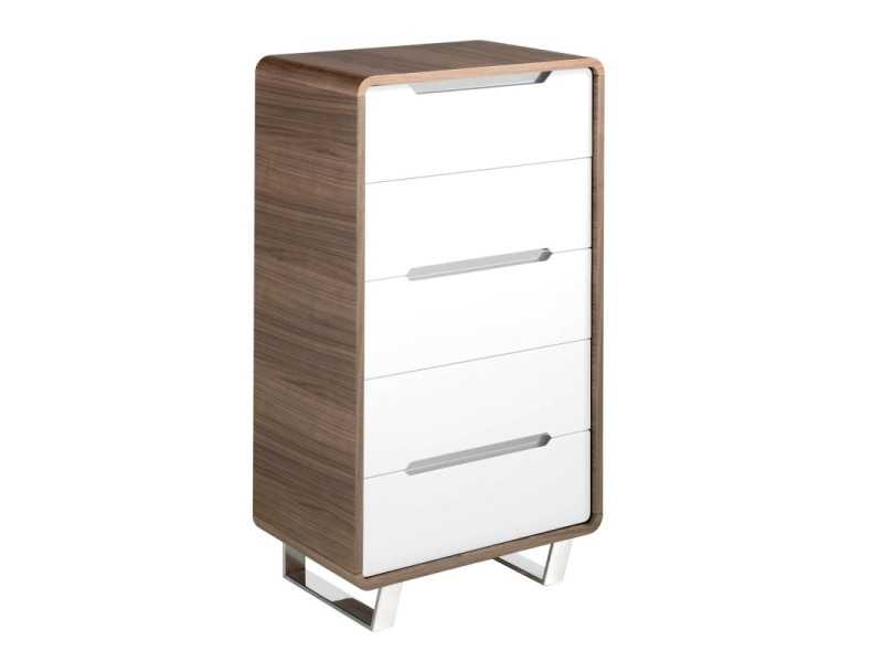 Walnut chiffonier, lacquered drawer fronts, and stainless steel legs - AGOSTINA