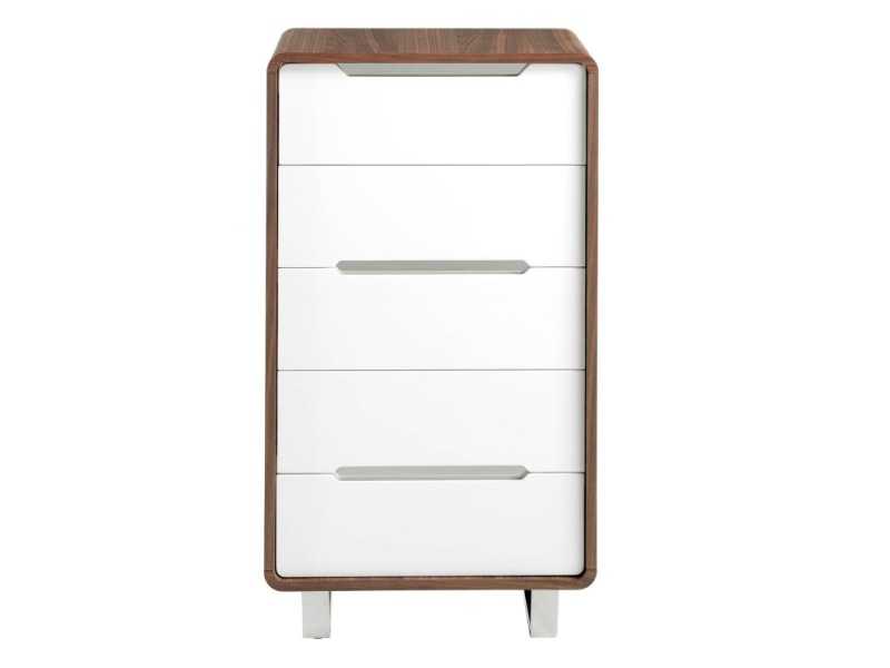 Sinfonier en nogal ,frentes de cajones lacados y patas en acero inoxidable - AGOSTINA