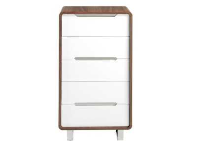 Chiffonnier en noyer, façades de tiroirs laquées et pieds en inox - AGOSTINA Chiffonnier en noyer, façades de tiroirs laquées et pieds en inox - AGOSTINA