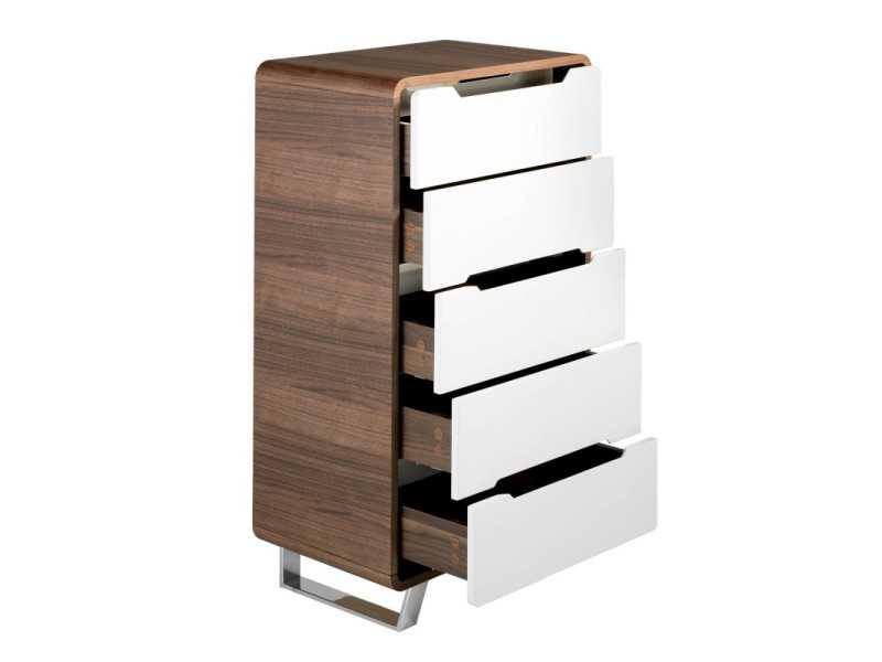 Sinfonier en nogal ,frentes de cajones lacados y patas en acero inoxidable - AGOSTINA