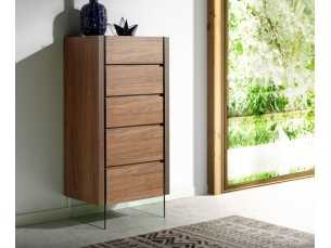 Walnut chiffonier with tempered glass sides and legs - GEMMA
