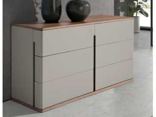 Commode design laquée avec plateau et piètement en noyer - DRUSILLA