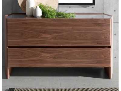Walnut chest of drawer with tempered glass top - SAVINA Walnut chest of drawer with tempered glass top - SAVINA