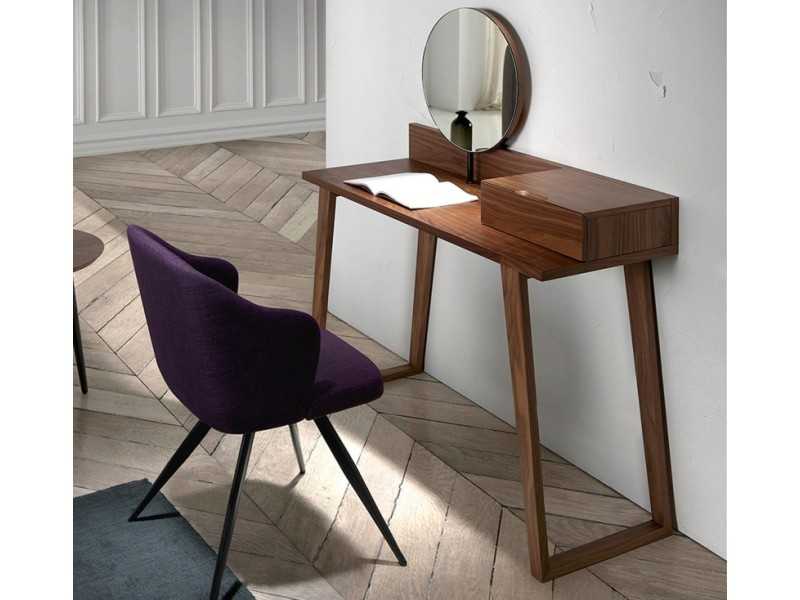 Modern walnut dressing table with mirror - NOTTE