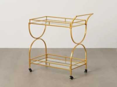 Carrito bar en hierro lacado oro y cristal -ROSSI
