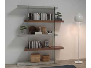 Walnut and lacquered shelving unit with tempered glass sides - VENEZIA