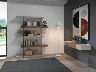 Walnut and lacquered shelving unit with tempered glass sides - VENEZIA 2