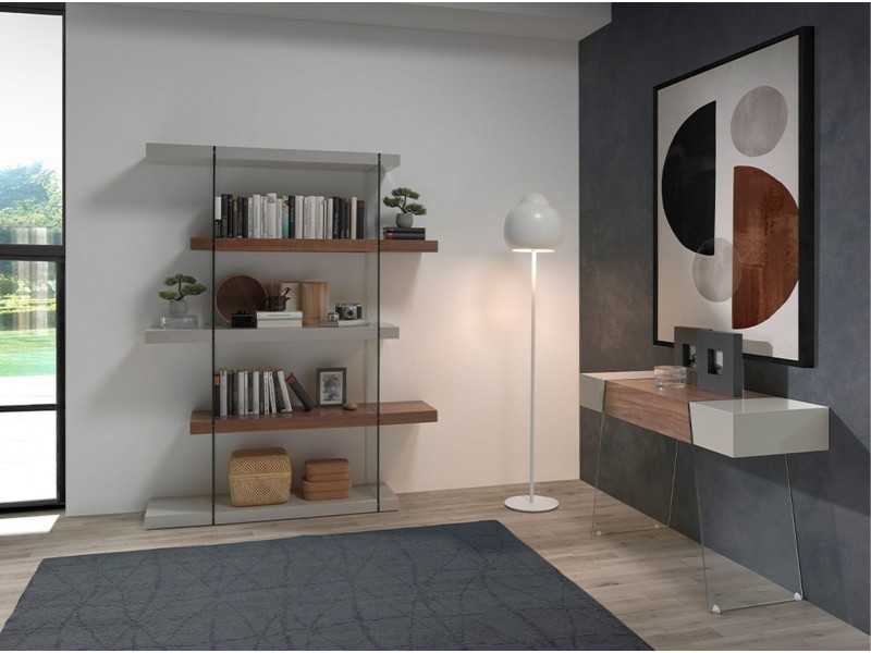 Walnut and lacquered shelving unit with tempered glass sides - VENEZIA