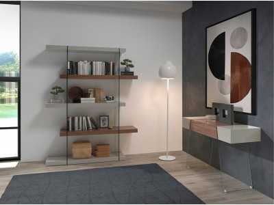 Walnut and lacquered shelving unit with tempered glass sides - VENEZIA