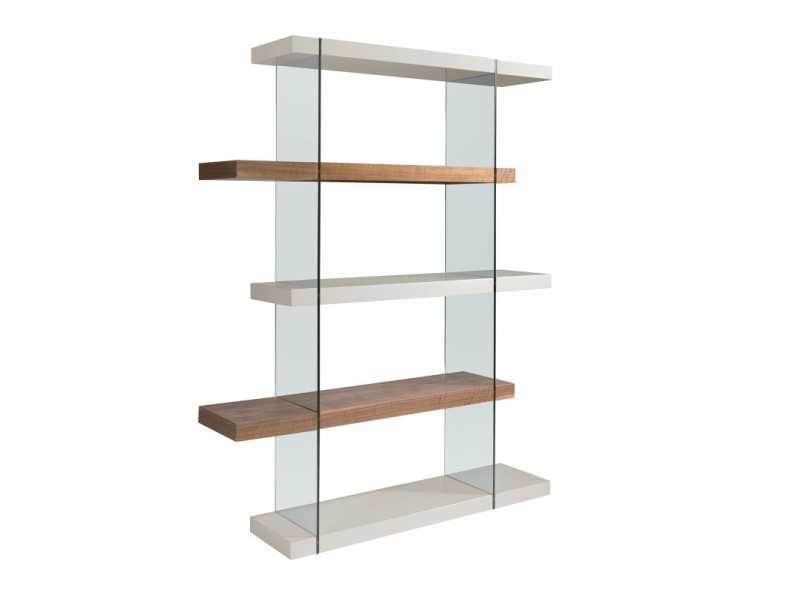 Walnut and lacquered shelving unit with tempered glass sides - VENEZIA