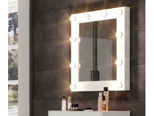 Mirror with LED lights, door and interior shelves - AYMÉ