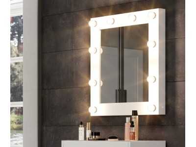 Miroir avec lumières LED, porte et étagères intérieures - AYMÉ