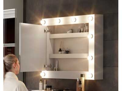 Miroir avec lumières LED, porte et étagères intérieures - AYMÉ