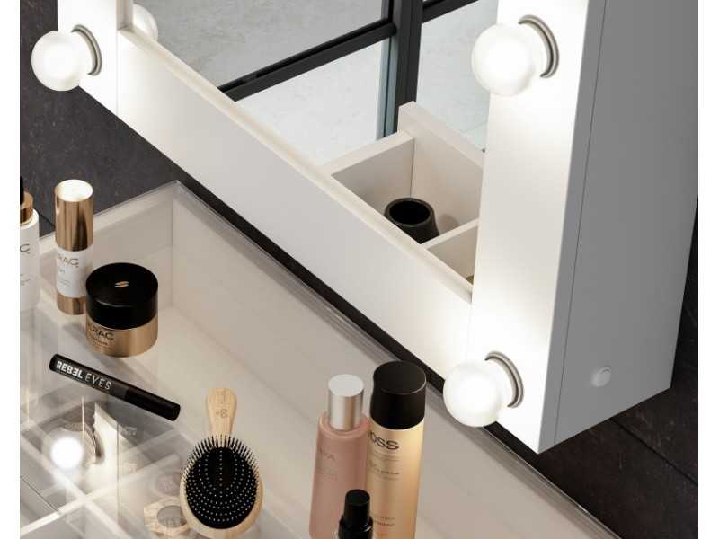 Mirror with LED lights, door and interior shelves - AYMÉ