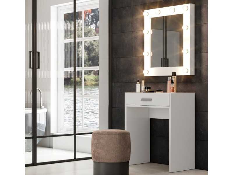 Miroir avec lumières LED, porte et étagères intérieures - AYMÉ