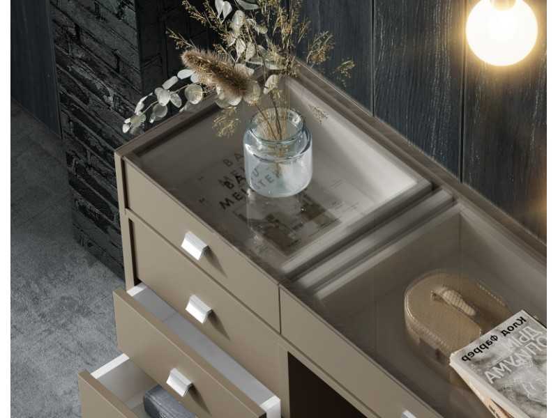 Dressing table with drawers and tempered glass tops - ALAIN